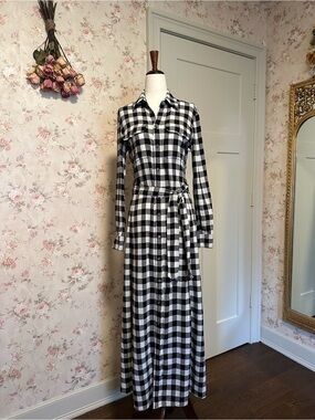Polo Ralph Lauren Buffalo Check Long Sleeve Maxi Shirt Dress Women's Size 2